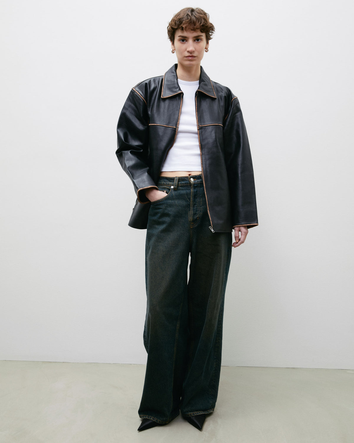 Black Oversized Upcycled Leather Jacket – Vintage Inspired | Worn 