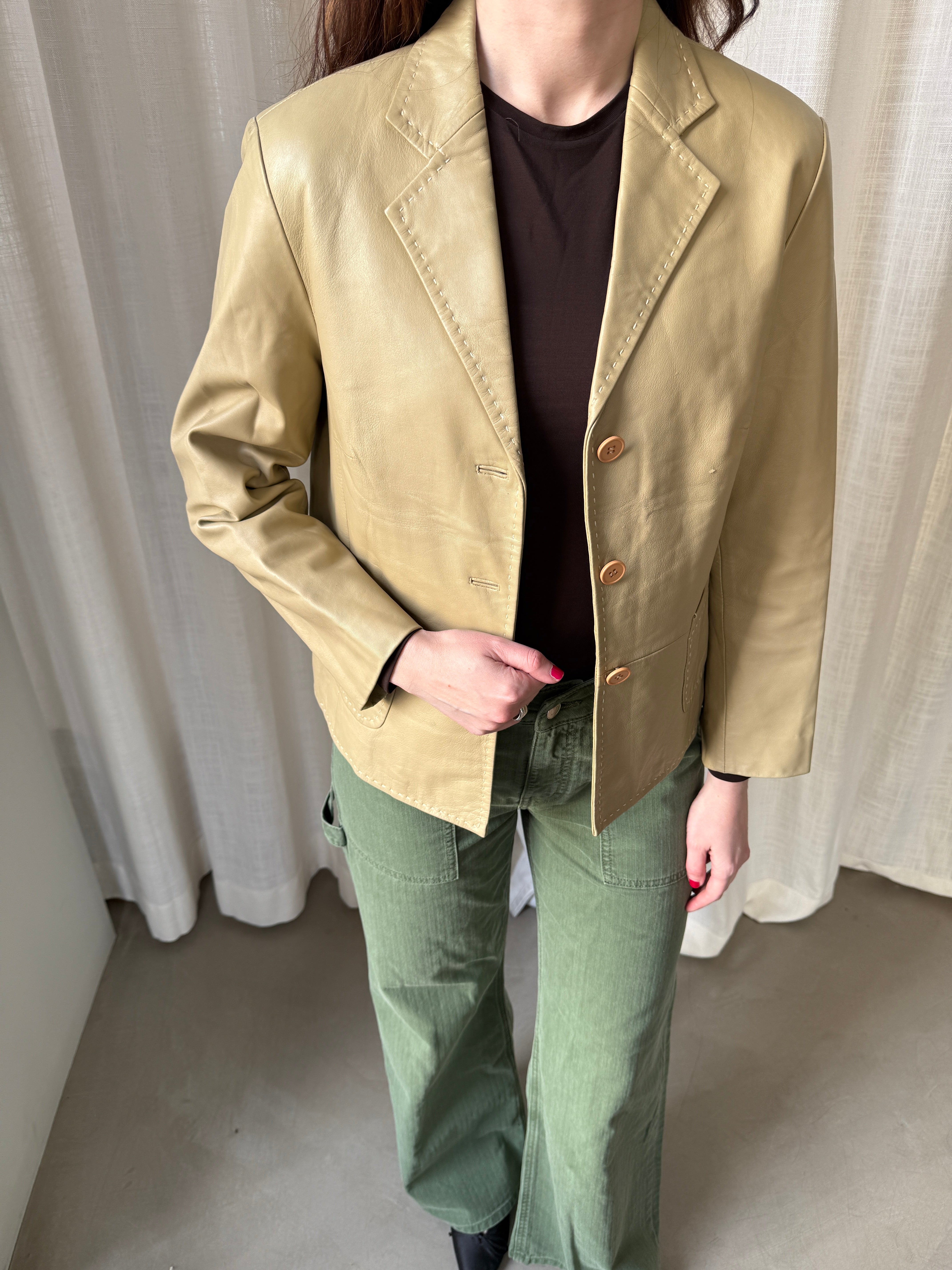 Beige Leather Blazer