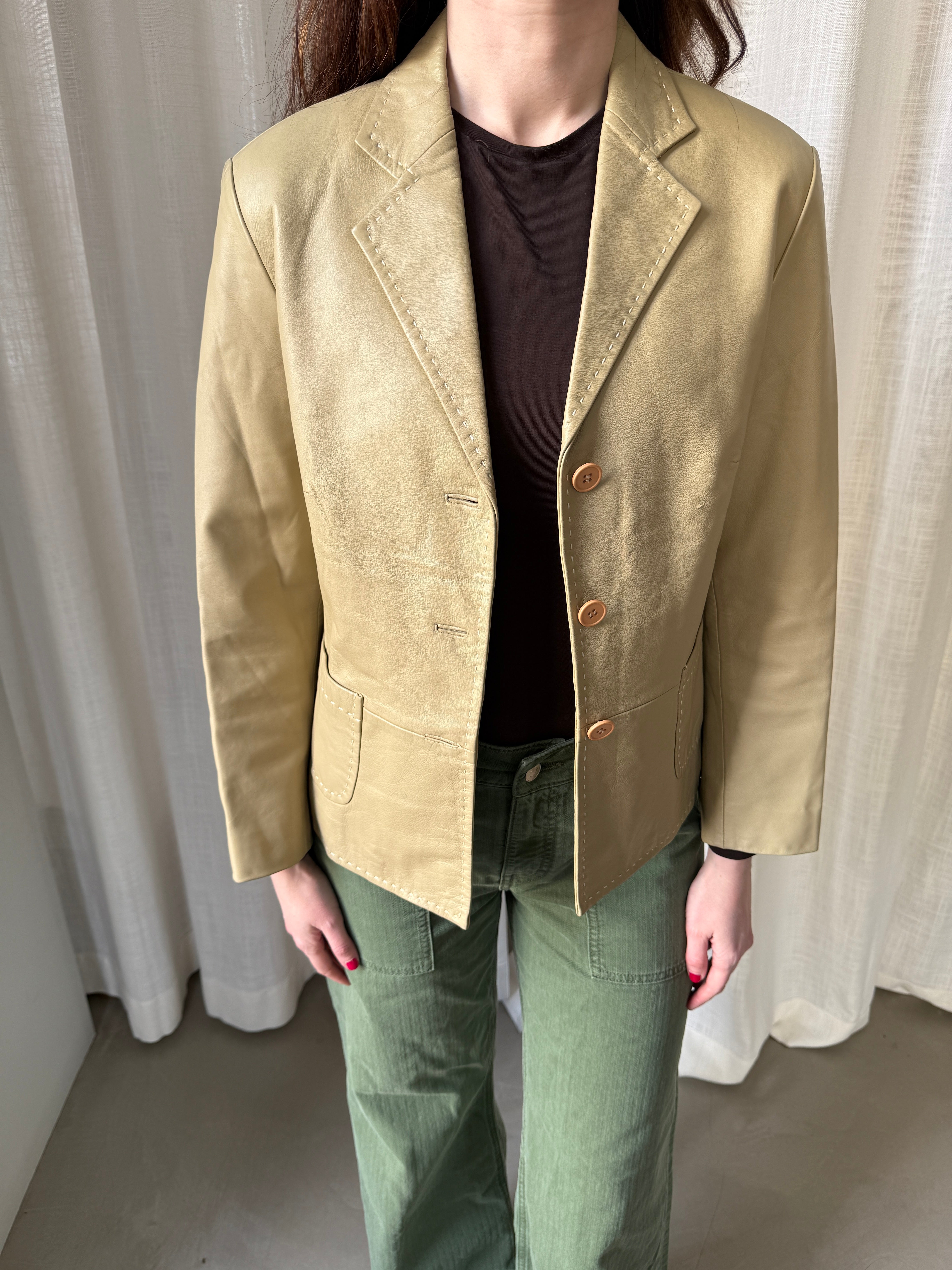 Beige Leather Blazer
