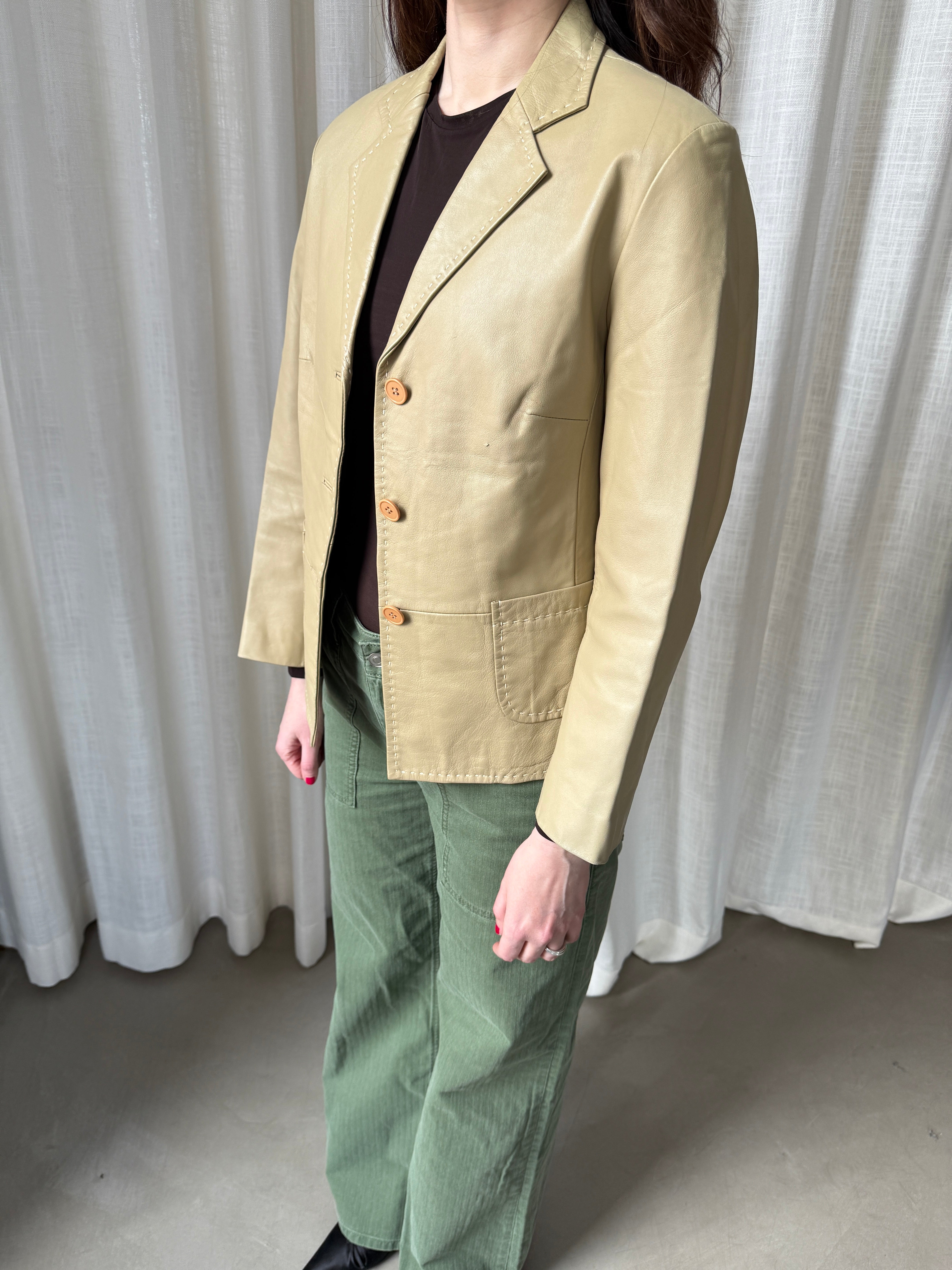 Beige Leather Blazer