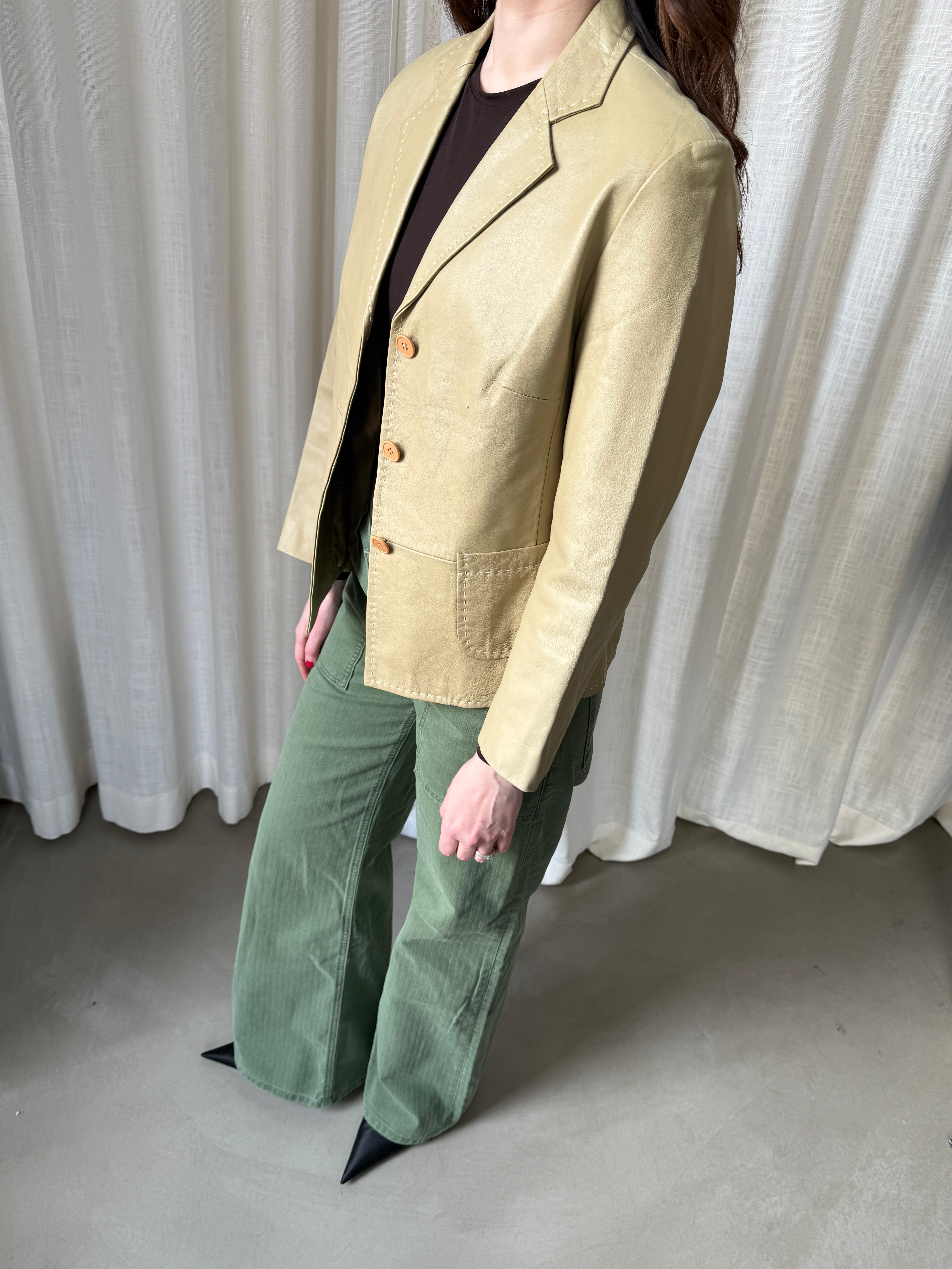 Beige Leather Blazer