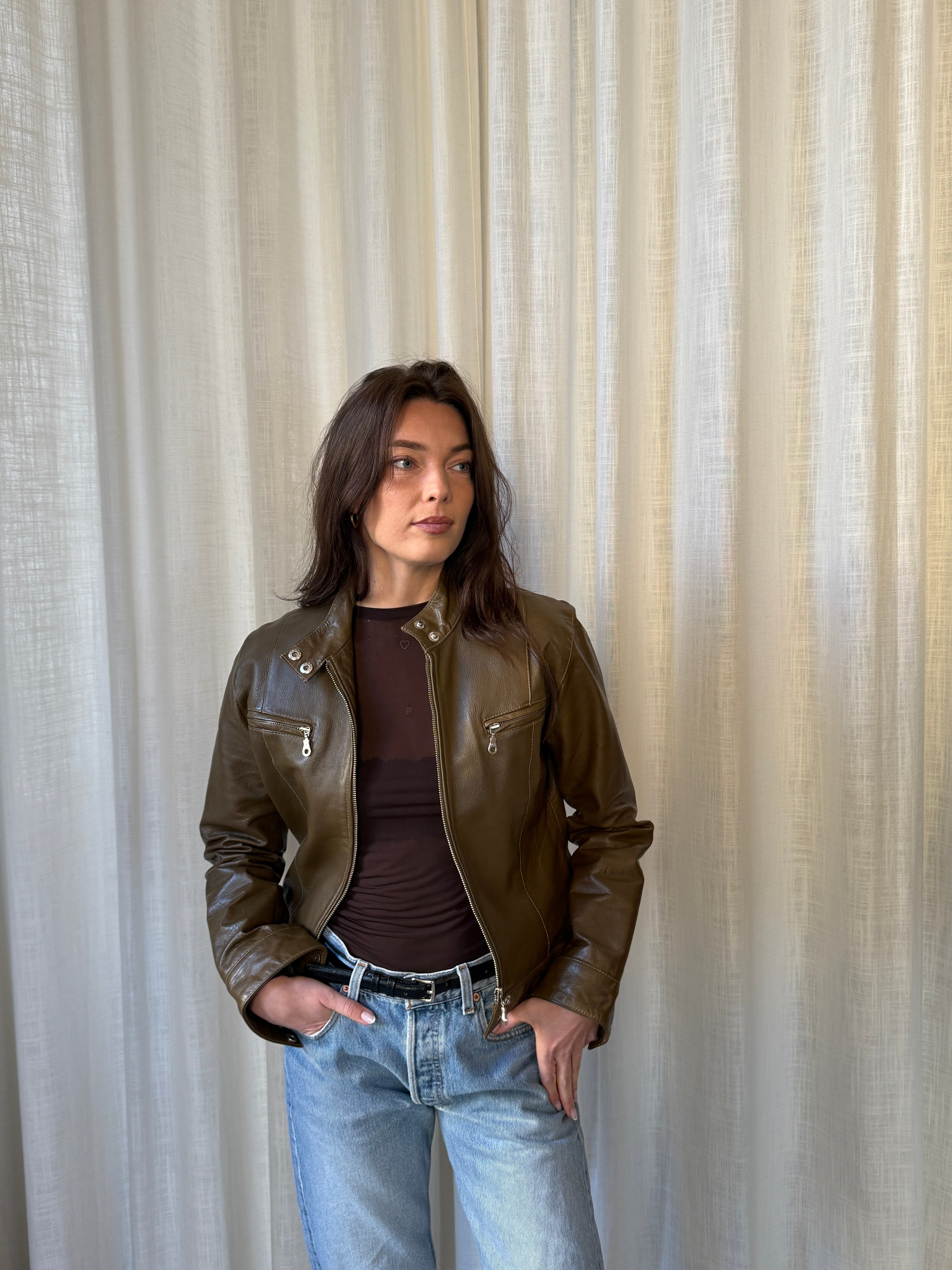 Khaki Leather Jacket