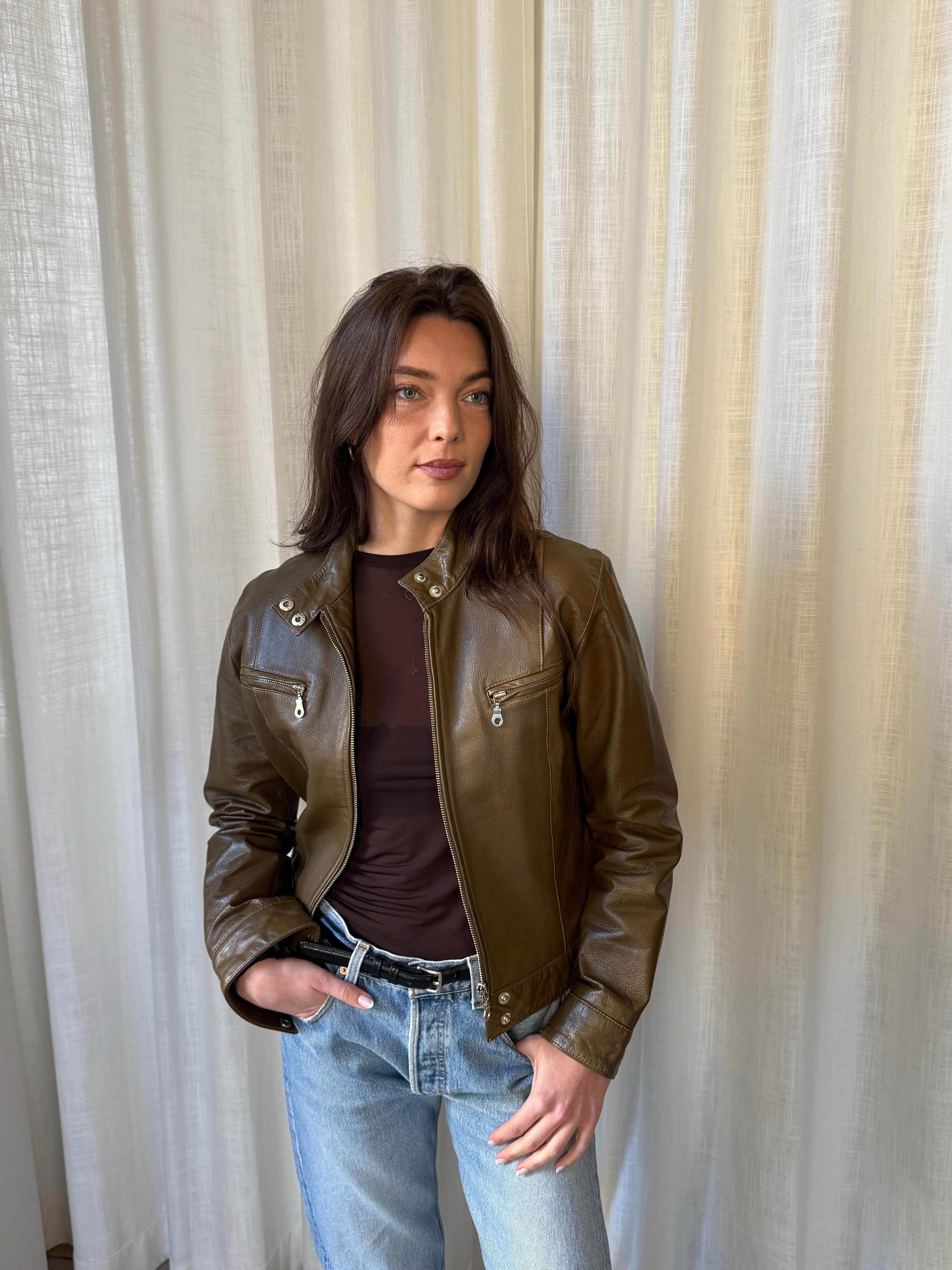 Khaki Leather Jacket