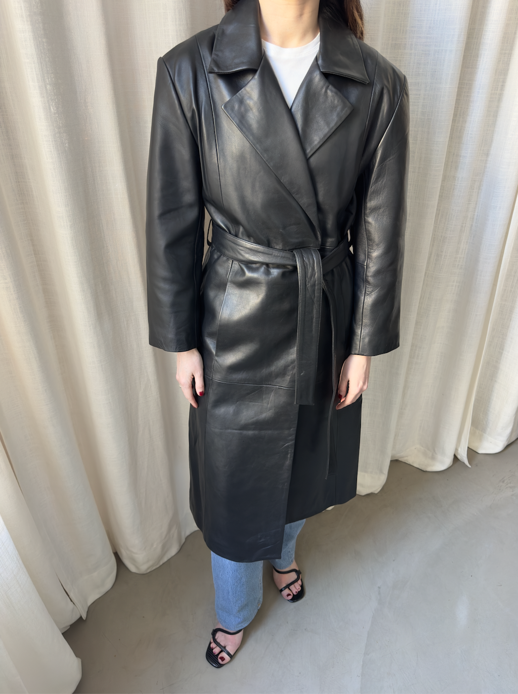 Black Leather Coat - Sample