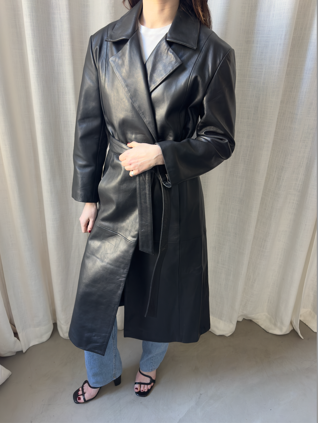 Black Leather Coat - Sample