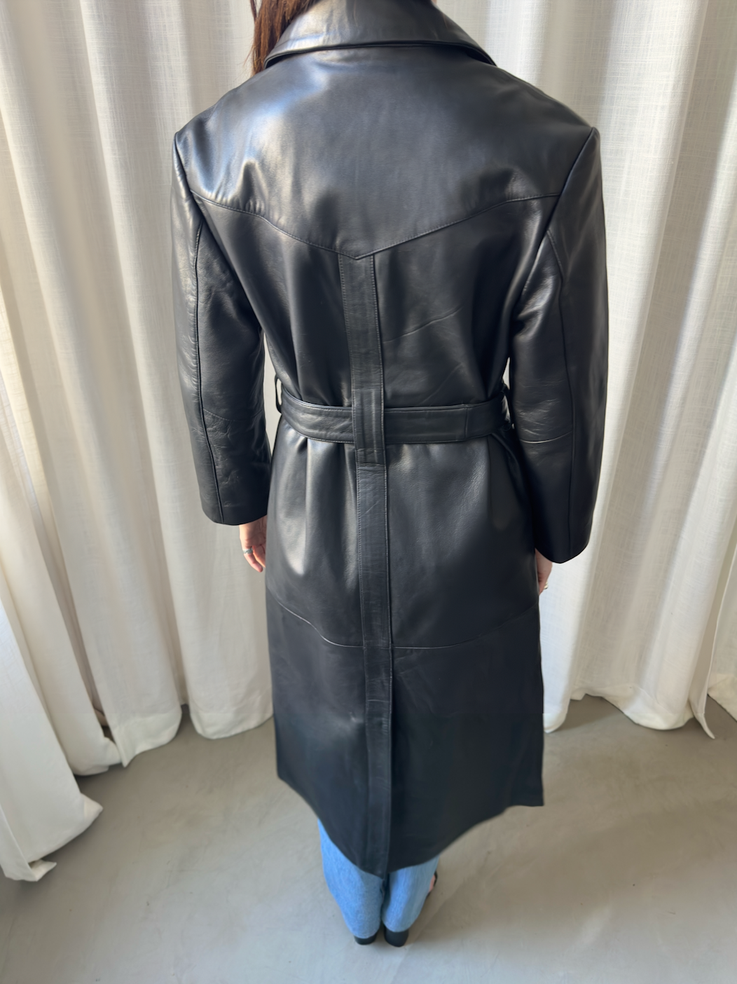 Black Leather Coat - Sample