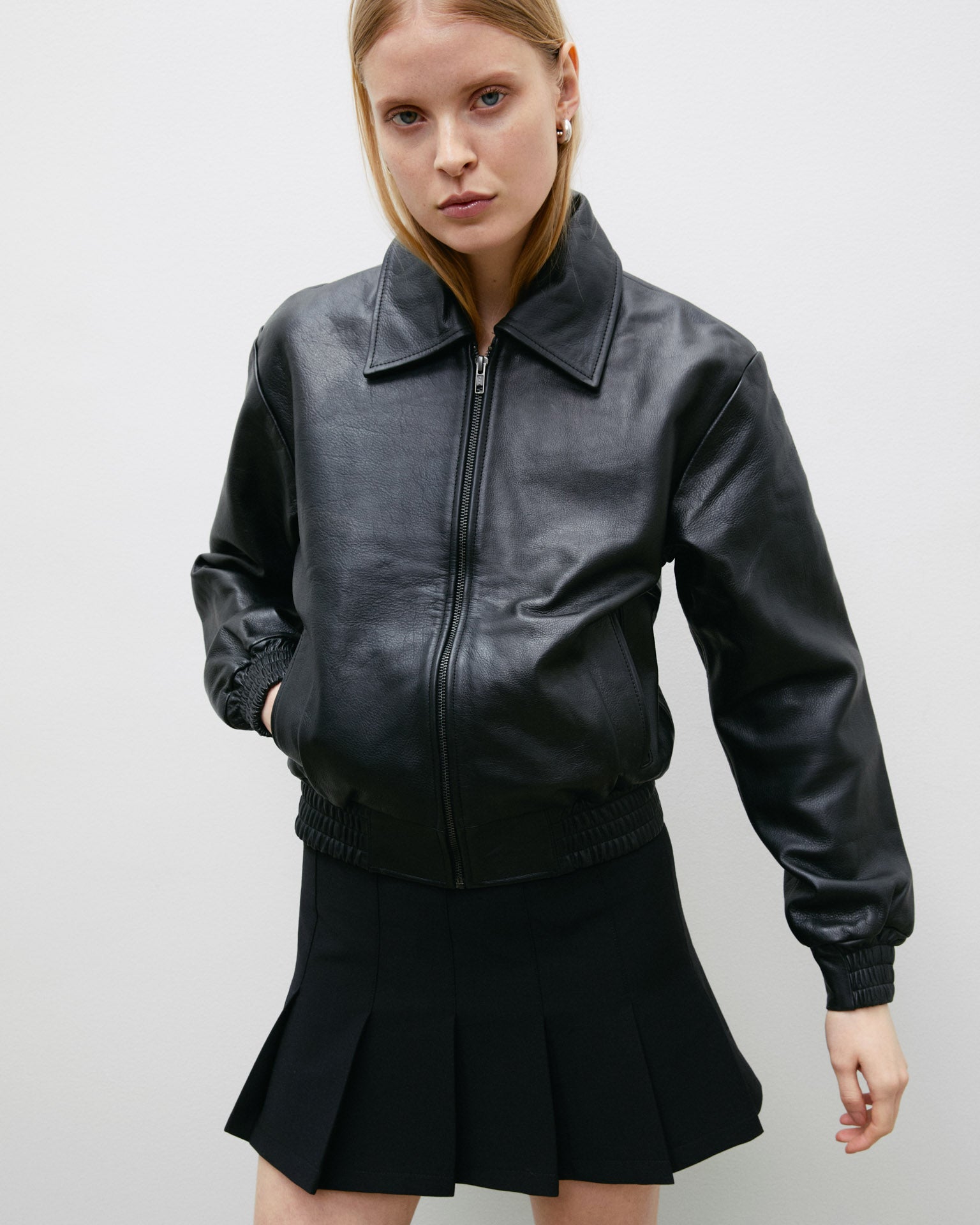 Black Upcycled Leather Bomber Jacket | Worn Vintage