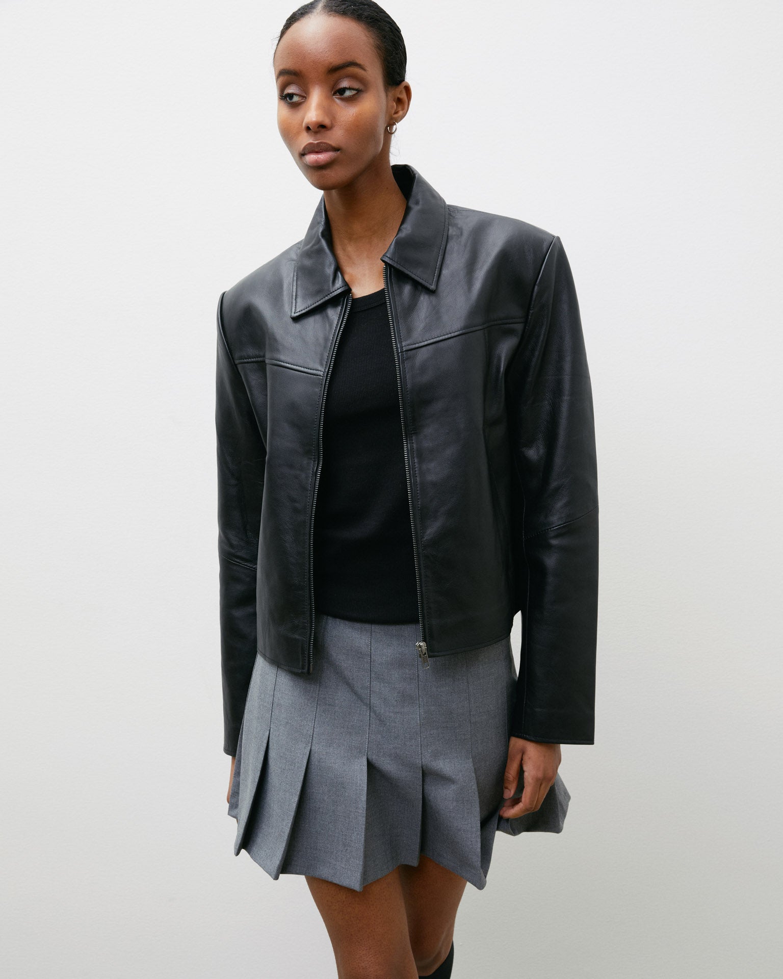 Black Upcycled Leather Jacket – 90s Inspired Design | Worn Vintage