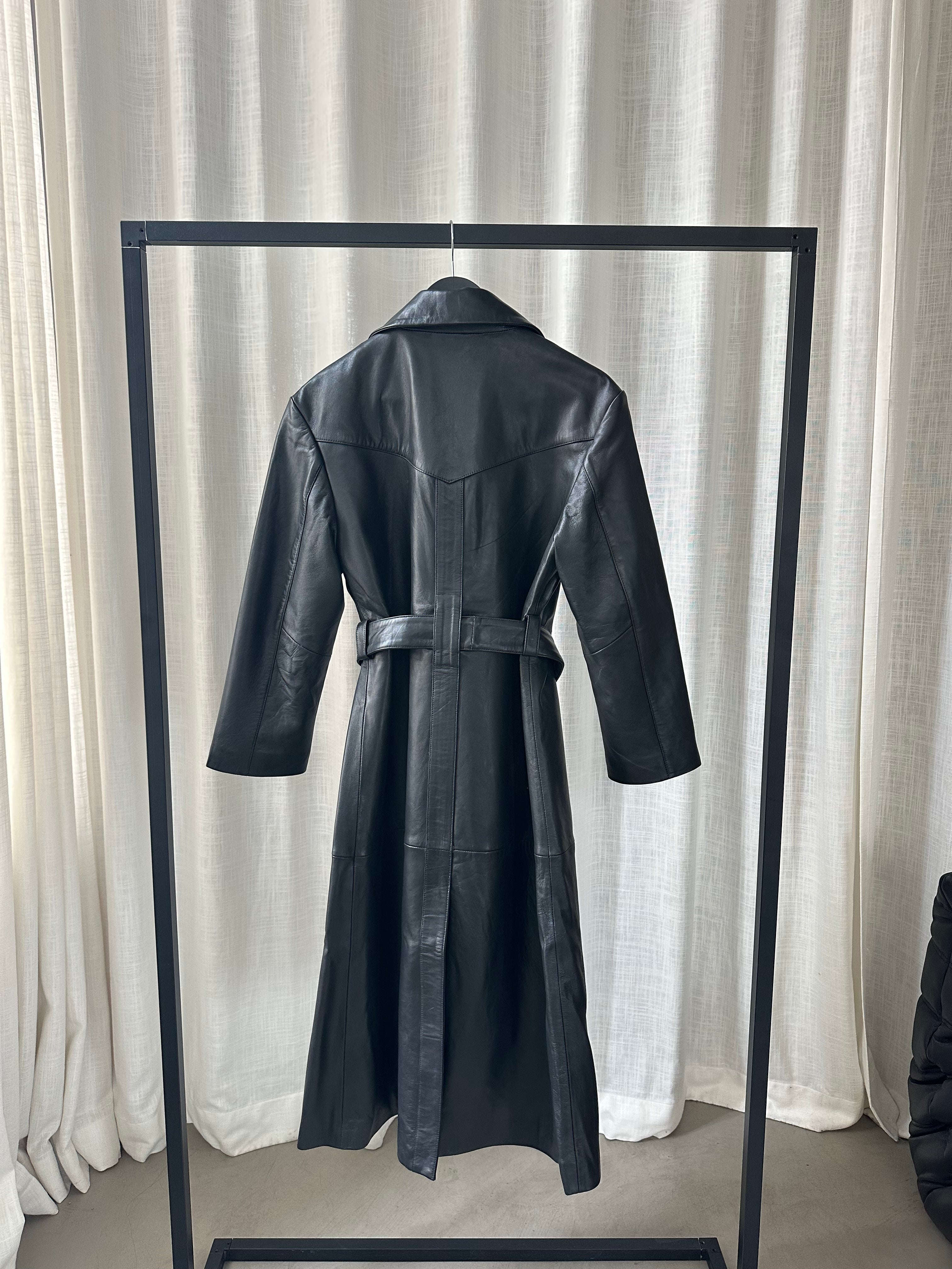 Black Leather Coat - Sample