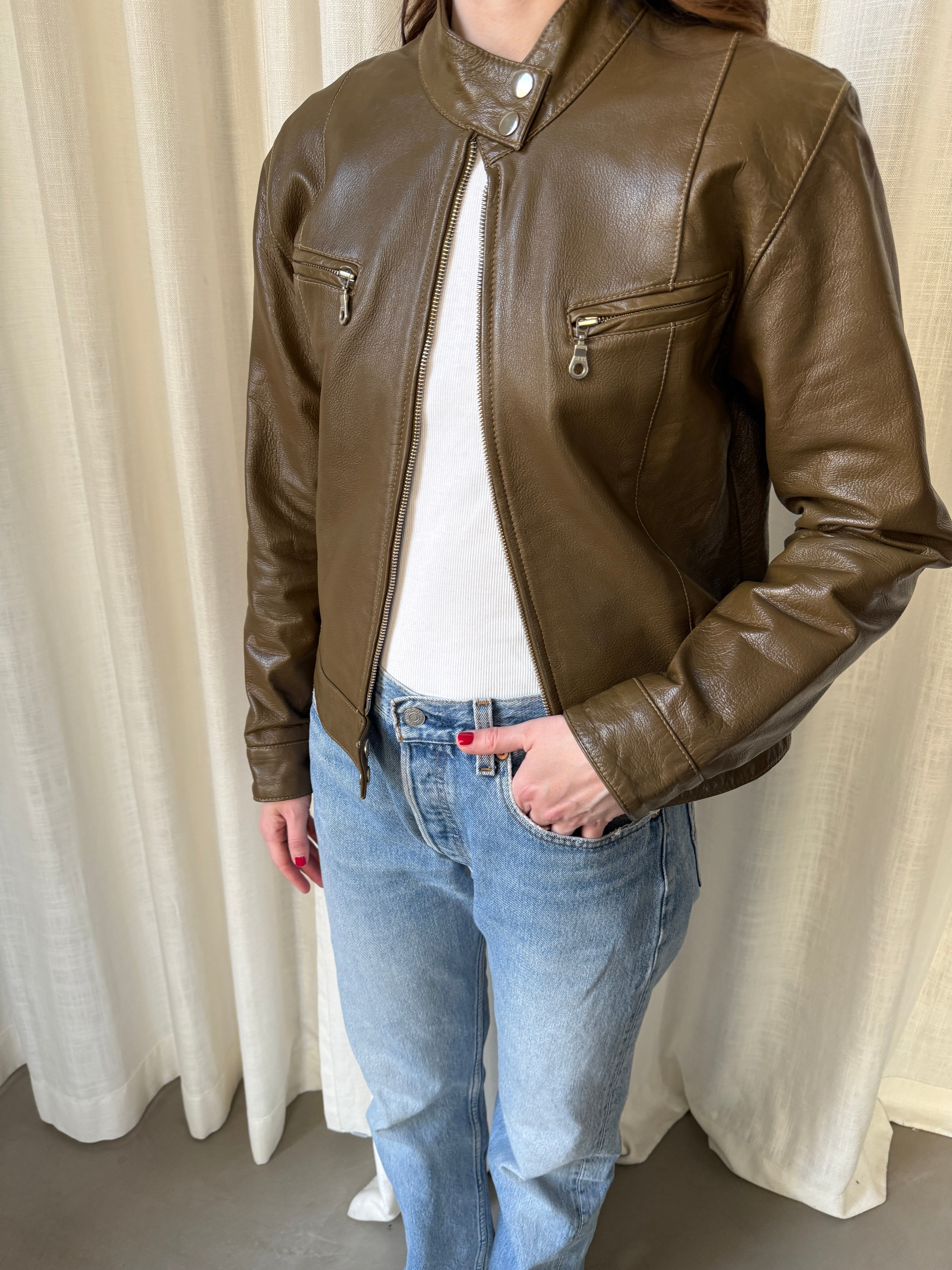 Khaki Leather Jacket
