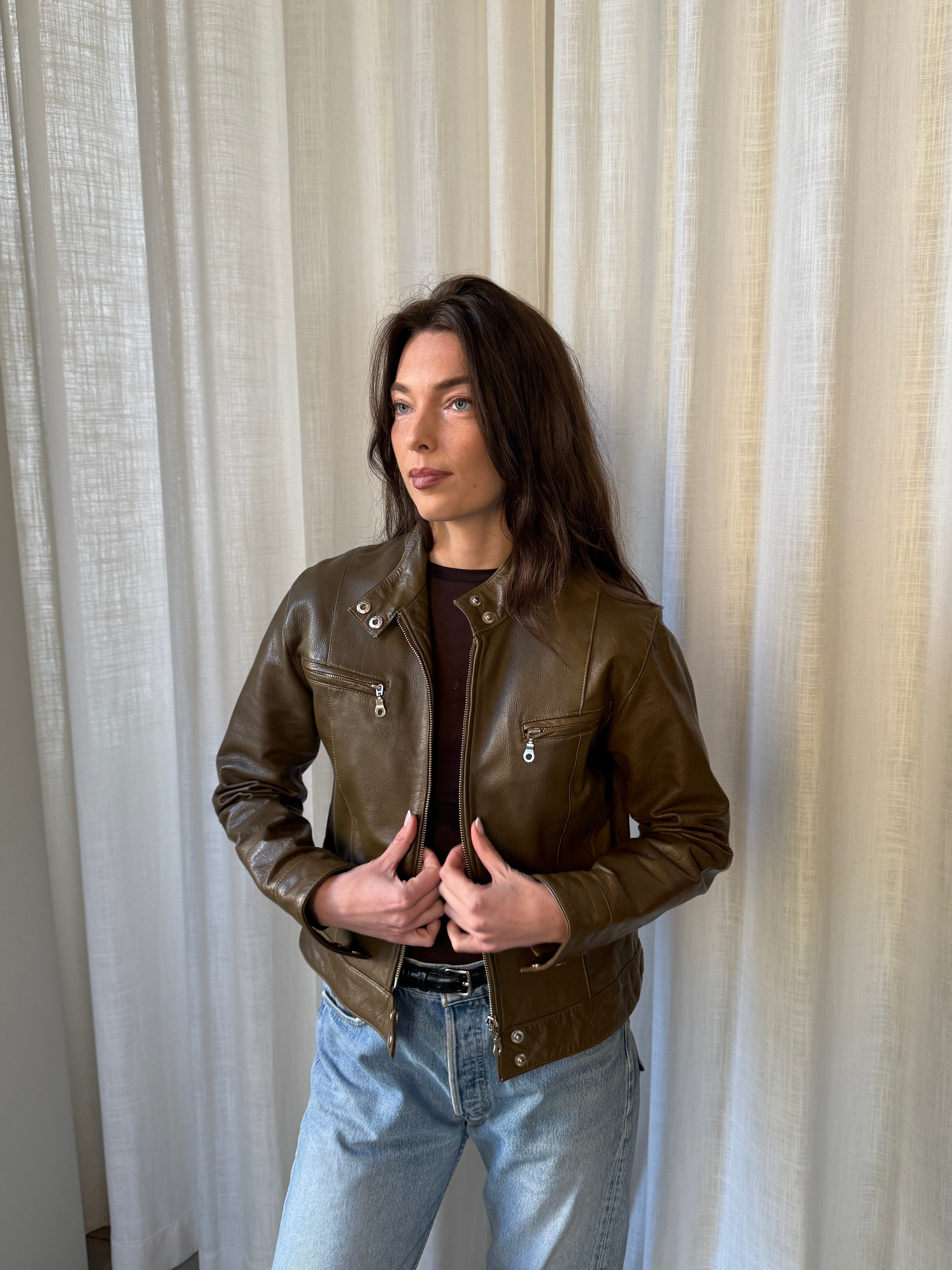 Khaki Leather Jacket