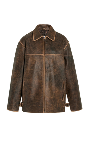 Brown Faded Leather Jacket – Made From Upcycled Materials | worn