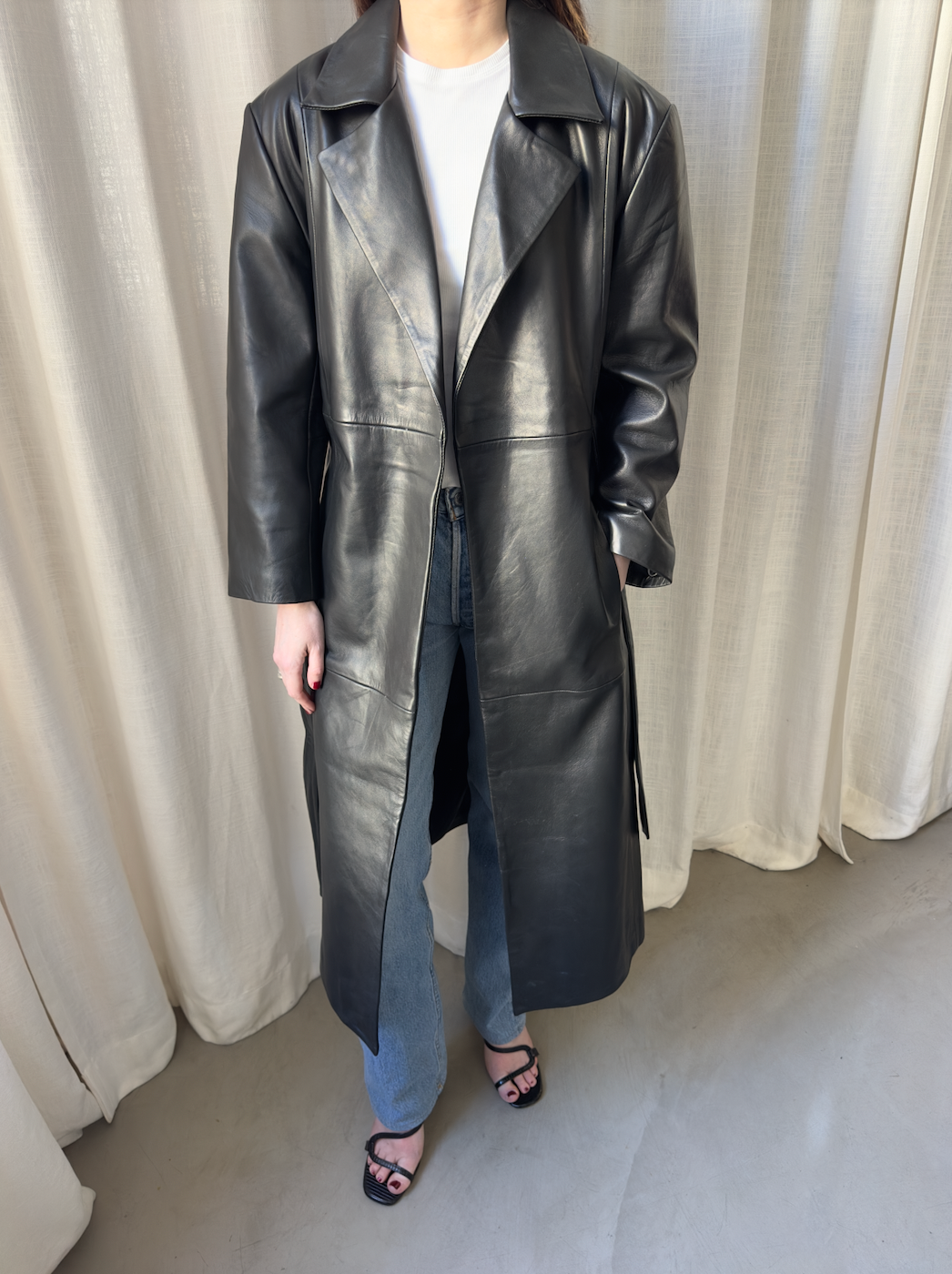 Black Leather Coat - Sample
