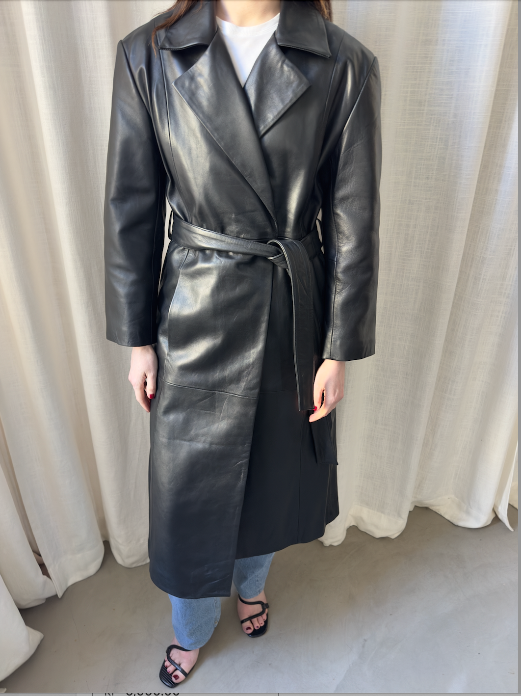 Black Leather Coat - Sample