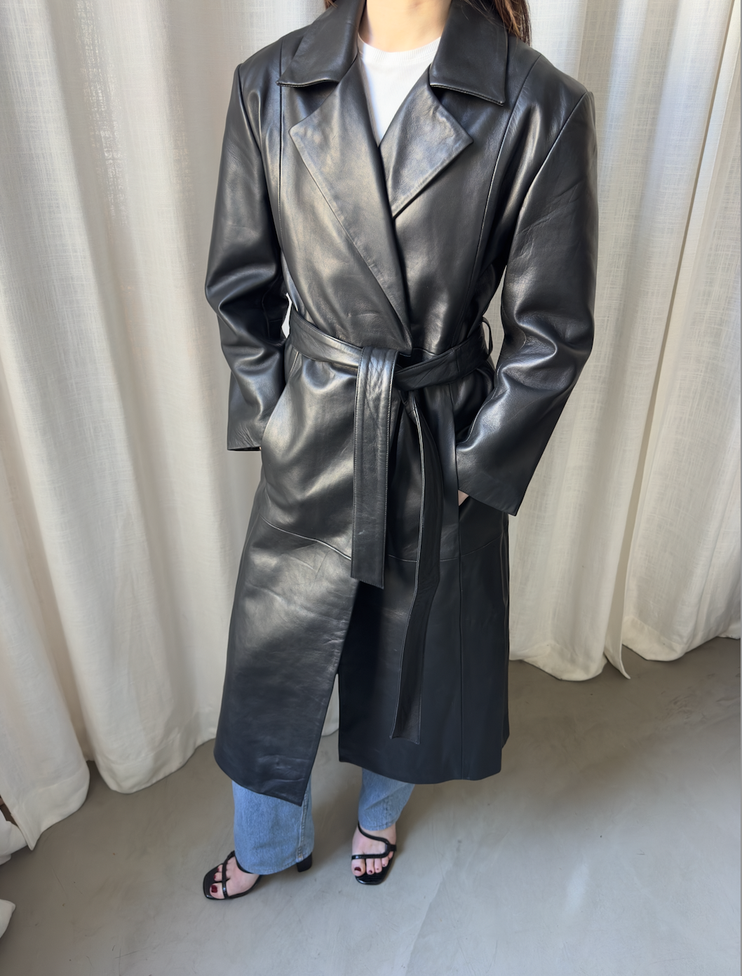 Black Leather Coat - Sample